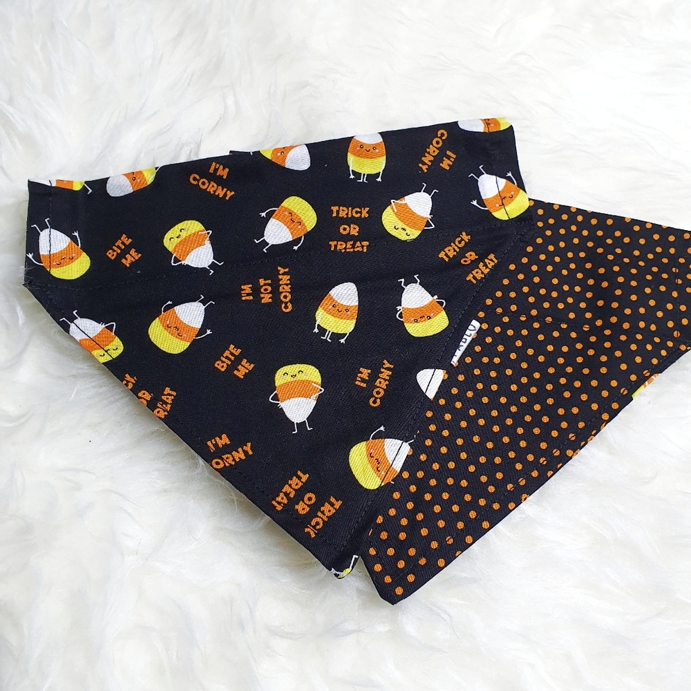 🐶 5 for $15 * Pablo Halloween Candy Corn & Polka Dots Reversible Dog Ban
